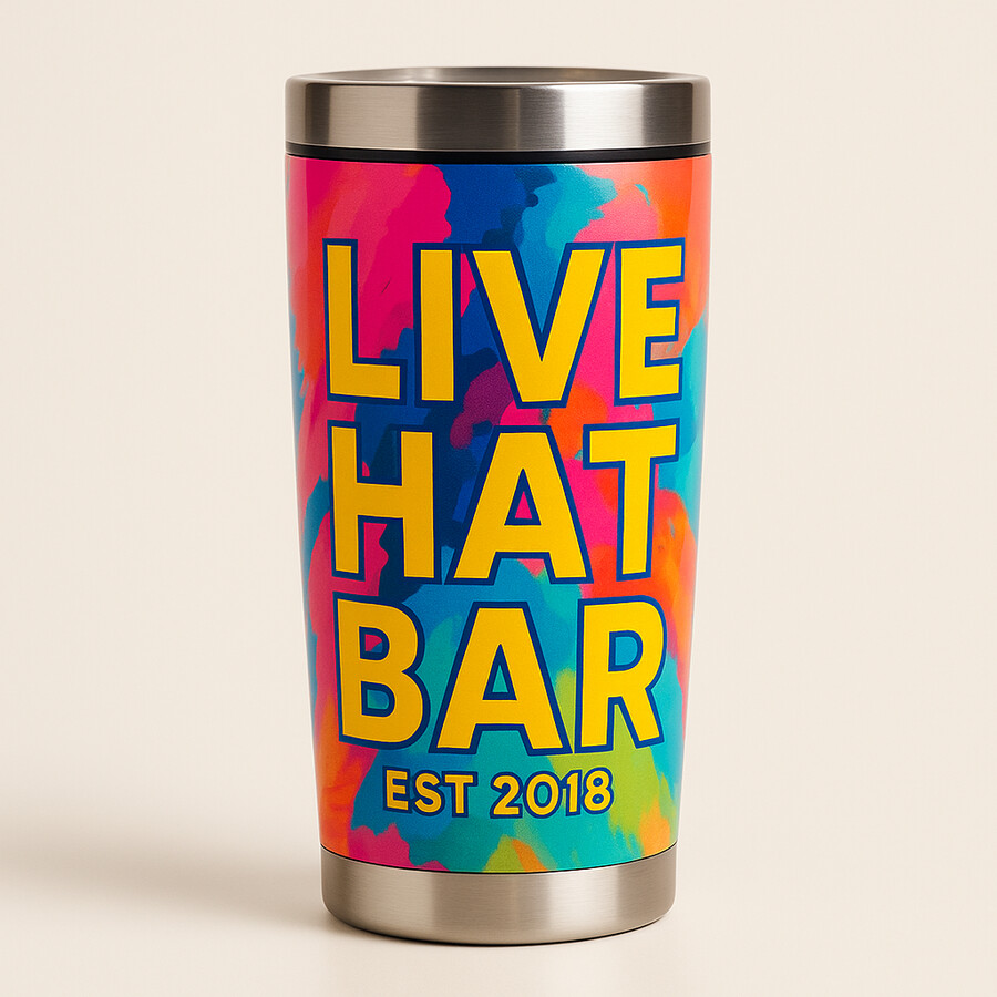 Custom tumbler being personalized at a live event swag station